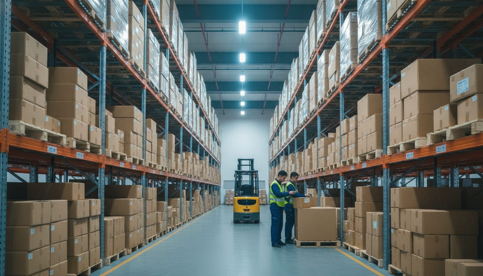 ChinaAgent consolidation warehouse in China with palletised cartons on multi-level racking